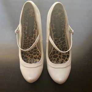 Funtasma brand white patent leather closed toe pump with ankle strap